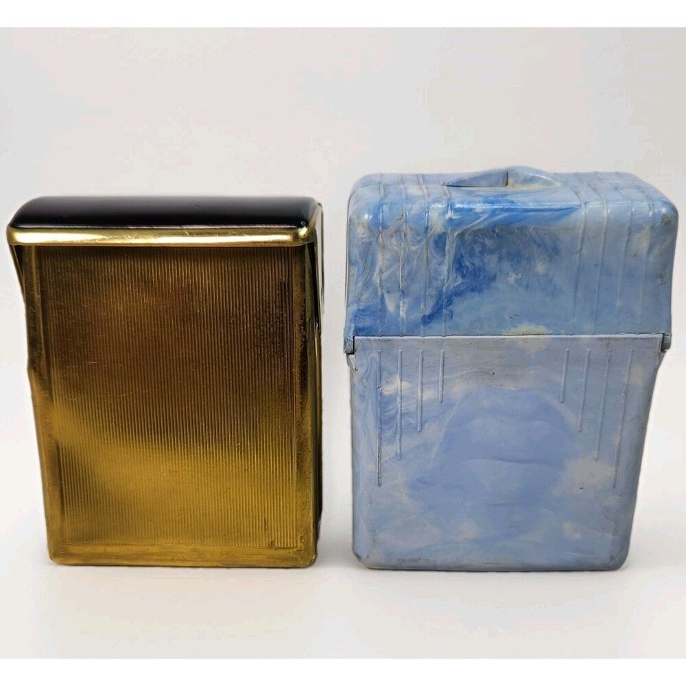 Vintage Negbaur Swing-Pak Cigarette Cases Lot -Gold Brass Black Enamel + 1 Blue